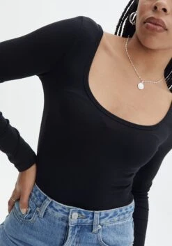 Luxe Lounge Modal Long Sleeve Low Back Bodysuit -GLASSONS CLOTHING fabian longsleeve modal bodysuit black imageback tb122502mod