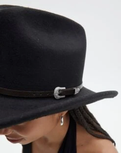 Cowboy Fedora Hat -GLASSONS CLOTHING felt cowboy fedora black detail ha139276flt