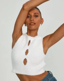 Off Shoulder Long Sleeve Cropped Knit -GLASSONS CLOTHING flore fluffy knit vest milk front kv94397flu 10