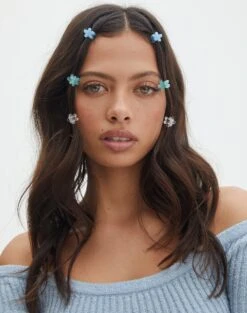 Faux Leather Strappy Heel -GLASSONS CLOTHING flower garden mini hair clips aquamarine front ha81133clp