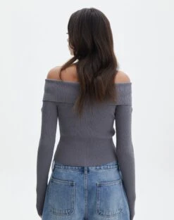 Zip Front Long Sleeve Fold Down Knit Top -GLASSONS CLOTHING franka fold down knit top keep your coal back kc113184vn