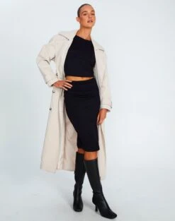 Mesh Lettuce Trim Midi Skirt -GLASSONS CLOTHING gem midi skirt black front sl114640pch 10