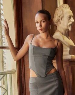 Split Tie Front Blouse -GLASSONS CLOTHING gemma corset top cypress front bv72984pln 1