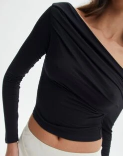 Ruched Off The Shoulder Top -GLASSONS CLOTHING genie ruche off the shoulder top black imageback tl124186vis