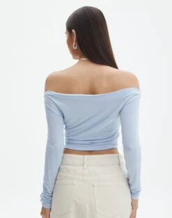 Ruched Off The Shoulder Top -GLASSONS CLOTHING genie ruche off the shoulder top icecap back tl124186vis