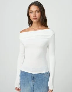 Ruched Off The Shoulder Top -GLASSONS CLOTHING genie ruched off the shoulder top milk front tl124186vis