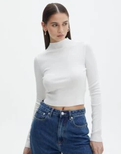 Ribbed Crew Neck Knit Jumper -GLASSONS CLOTHING georgia funnel crop milk front kl90197vn 1