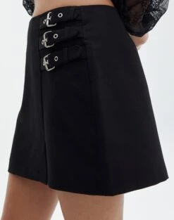 Triple Buckle Mini Skirt -GLASSONS CLOTHING gia buckle mini skirt black detail ss125981pln