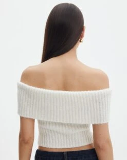 Foldover Off Shoulder Cropped Knit -GLASSONS CLOTHING harper off shoulder fluffy knit milk back kv106717knt