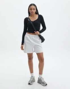 Long Sleeve Button Scoop Neck Top -GLASSONS CLOTHING harrison henley longsleeve black full tl114637ocot