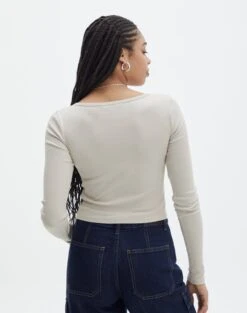 Long Sleeve Button Scoop Neck Top -GLASSONS CLOTHING harrison henley longsleeve head in the sand back tl114637ocot