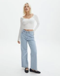 Long Sleeve Button Scoop Neck Top -GLASSONS CLOTHING harrison henley longsleeve milk full tl114637ocot