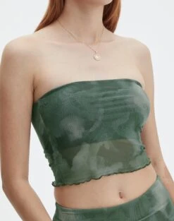 Print Mesh Strapless Top -GLASSONS CLOTHING howdy half mesh strapless cypress haze imageback tv55201rprt