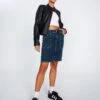 Double Button Knee Length Denim Skirt -GLASSONS CLOTHING ingrid denim skirt coyote blue front ss109349dnm