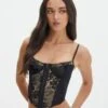 Lace Hook & Eye Front Corset Top 1 Lace Hook & Eye Front Corset Top -GLASSONS CLOTHING inka corset top blacknude front ut111638lac
