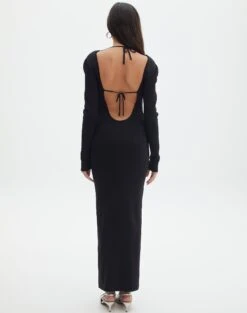 Knit Long Sleeve Keyhole Maxi Dress -GLASSONS CLOTHING ivar keyhole dressy maxi black back kd124285knt