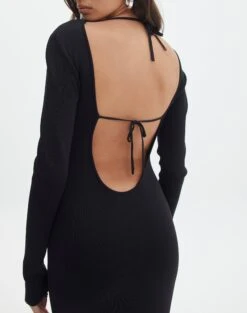 Knit Long Sleeve Keyhole Maxi Dress -GLASSONS CLOTHING ivar keyhole dressy maxi black imageback kd124285knt