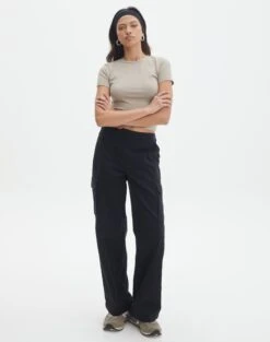 Long Sleeve Ribbed Knit Top -GLASSONS CLOTHING izzu cargo pant black front pw91778cot 1