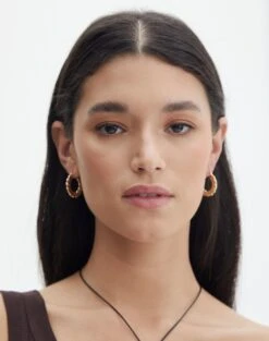 Plated Rectangle Hoop Earring 2 Pack 28 Plated Rectangle Hoop Earring 2 Pack -GLASSONS CLOTHING jagger hoops gold front je109071ear 3