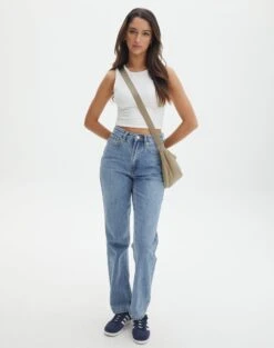 Thin Waistband Straight Leg Jean 35 Thin Waistband Straight Leg Jean -GLASSONS CLOTHING jewel jean riley vintage wash front jd119687rdnm 3
