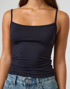 Supersoft Thin Strap Tank -GLASSONS CLOTHING juliet tank top black imageback tv124298pch