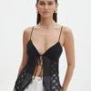 Lace Tie Front Split Top -GLASSONS CLOTHING jupiter lace hanky tank black front tv130464lac