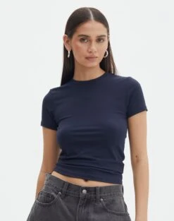 Supersoft Long Line Tee 27 Supersoft Long Line Tee -GLASSONS CLOTHING kimmy t shirt navy blazer front ts55072pln 10