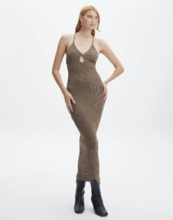 Panelled Knit Long Sleeve Maxi Dress -GLASSONS CLOTHING knolly keyhole knit maxi soy marle front kd92768knt 4