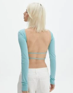 Open Strappy Back Long Sleeve Top -GLASSONS CLOTHING lana strap open back top aqua siren back tl142894des