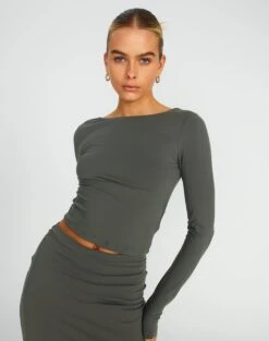 Supersoft Backless Long Sleeve Top -GLASSONS CLOTHING layley longsleeve cypress back tl102955pch