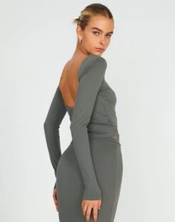 Supersoft Backless Long Sleeve Top -GLASSONS CLOTHING layley longsleeve cypress front tl102955pch 1