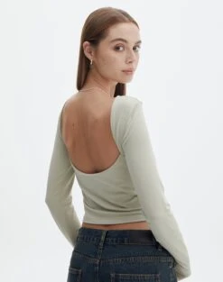 Supersoft Backless Long Sleeve Top -GLASSONS CLOTHING layley longsleeve sea mist front tl102955pch 1