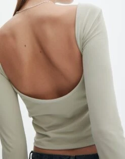 Supersoft Backless Long Sleeve Top -GLASSONS CLOTHING layley longsleeve sea mist imageback tl102955pch