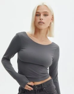 Supersoft Backless Long Sleeve Top -GLASSONS CLOTHING layley longsleeve shadow dancer back tl102955pch