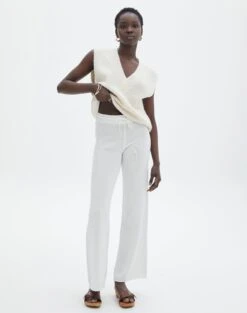High Rise Tailored Wide Leg Panelled Pant 30 High Rise Tailored Wide Leg Panelled Pant -GLASSONS CLOTHING lesta loose knit pant white front pw118853knt 1