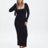Luxe Lounge Modal Long Sleeve Maxi Dress -GLASSONS CLOTHING lili ls modal maxi dress black front dl103338mod 8