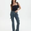 Low Rise Cargo Detail Bootcut Jeans -GLASSONS CLOTHING lilo low rise denim cargo coyote blue front jd109688dnm 1