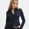 Pinstripe Button Up Shirt -GLASSONS CLOTHING lindy button up black pinstripe front bl128216pin 2