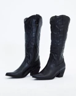 Denim Panelled Maxi Dress -GLASSONS CLOTHING lola cowboy boot black front sh53399pu 23