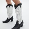 Western Two Tone Faux Leather Embossed Boot 1 Western Two Tone Faux Leather Embossed Boot -GLASSONS CLOTHING lola cowboy boot blackwhite front sh53399tt 9