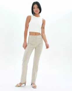 Mid Rise Striped Relaxed Leg Pant -GLASSONS CLOTHING lolo low rise kick flare sand stripe front pw83861stp