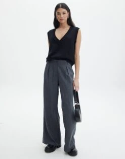 Mid Rise Pinstripe Wide Leg Pant -GLASSONS CLOTHING lorence pinstripe pant grey pinstripe front pw69506stp 1