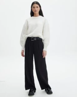 Faux Leather Low Rise Pant -GLASSONS CLOTHING lorence tailored pant black front pw69506pln 3