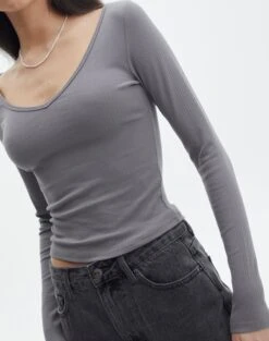 V Neck Long Sleeve Top 39 V Neck Long Sleeve Top -GLASSONS CLOTHING lulu longsleeve keep your coal imageback tl93240orib