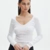 V Neck Long Sleeve Top -GLASSONS CLOTHING lulu longsleeve white front tl93240orib 1
