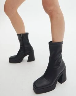 Faux Leather Platform Boots