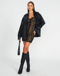 Best Seller -GLASSONS CLOTHING maeve mesh mini dress blacknude full ds92784lce