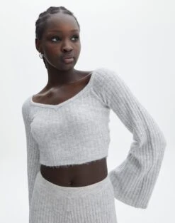 Ribbed Knit Maxi Skirt -GLASSONS CLOTHING mariah v neck rib top pale grey marle front kl98427rrec 1