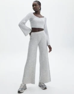 Off Shoulder Long Sleeve Cropped Knit -GLASSONS CLOTHING mariah v neck rib top pale grey marle full kl98427rrec