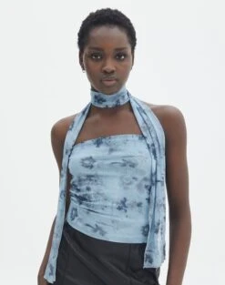 Floral Print Mesh Lettuce Trim Cropped Cami -GLASSONS CLOTHING marve strapless top bubble blooms front tv138934prt 1